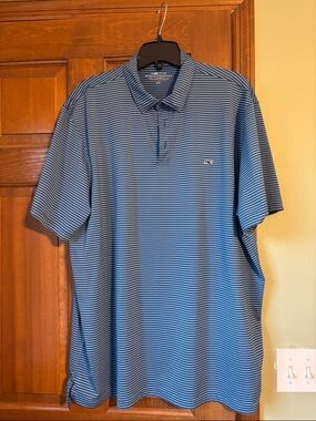 Vineyard Vines Blue & White Horizontal Stripe Polo